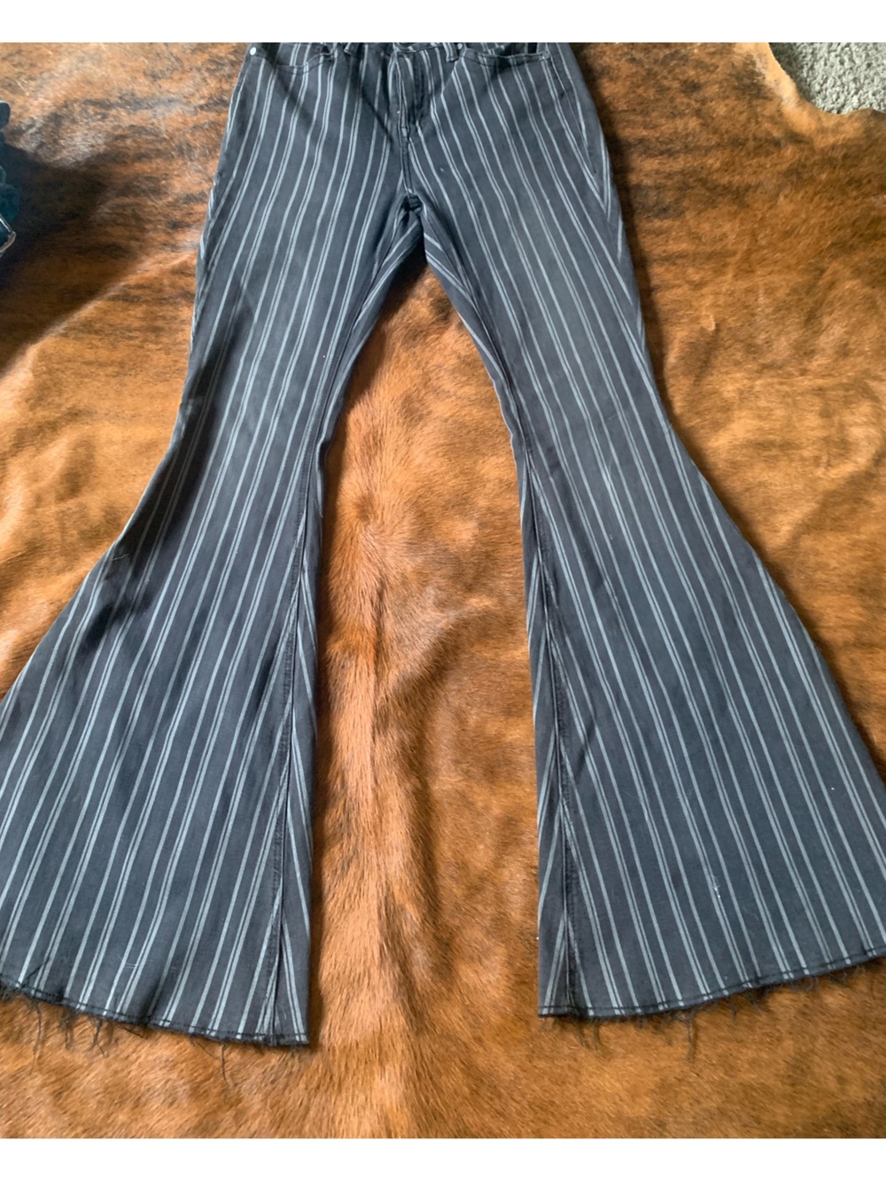Striped Black Wide-Leg Jeans for Women